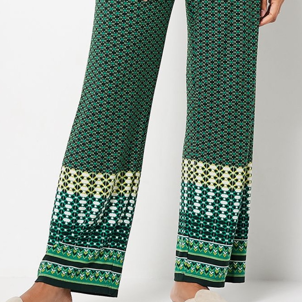 Susan Graver Green Wide-Leg Pants